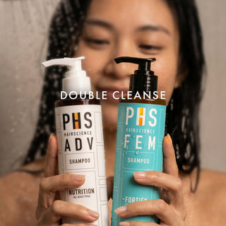 Step 1: Double Cleanse Shampoos - Clear buildup for a healthier scalp foundation